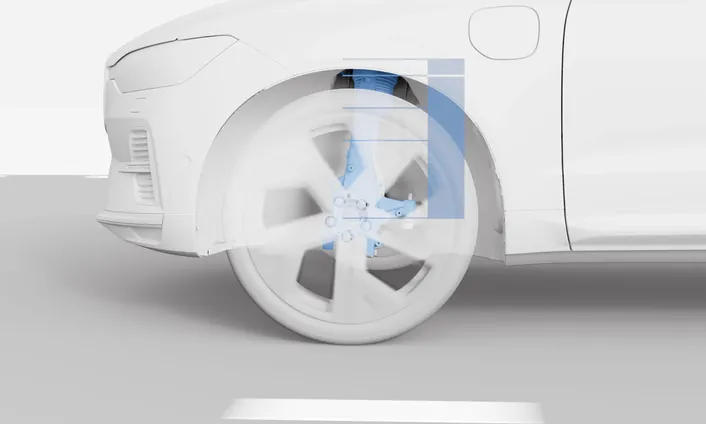 Ilustração da suspensão e da roda dianteira de um Volvo